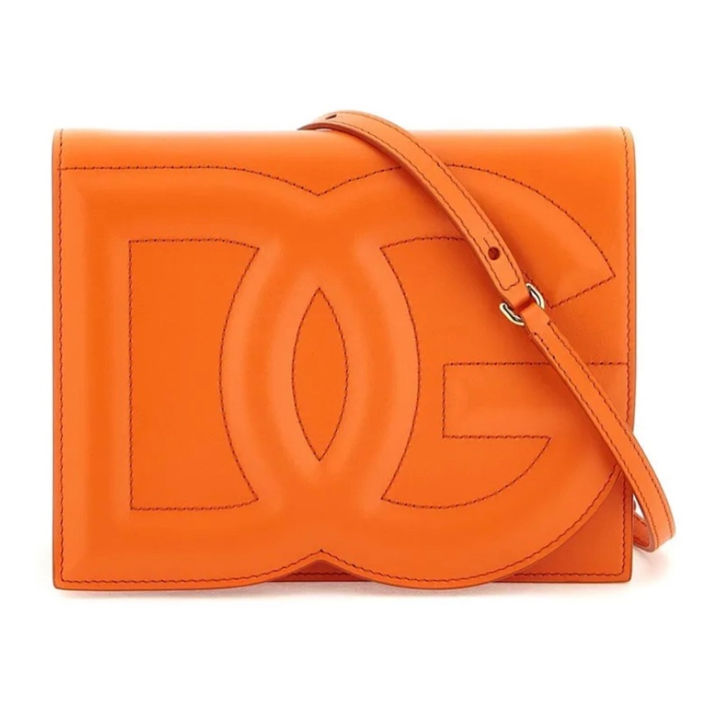 Dolce & Gabbana Women's Orange Leather GL Logo Embossed Crossbody Bag